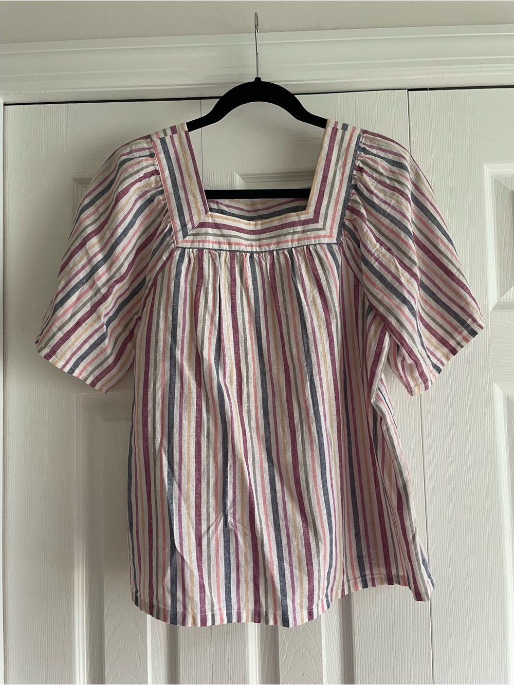 GAP Striped Peasant Blouse in Cream, Pink & Blue